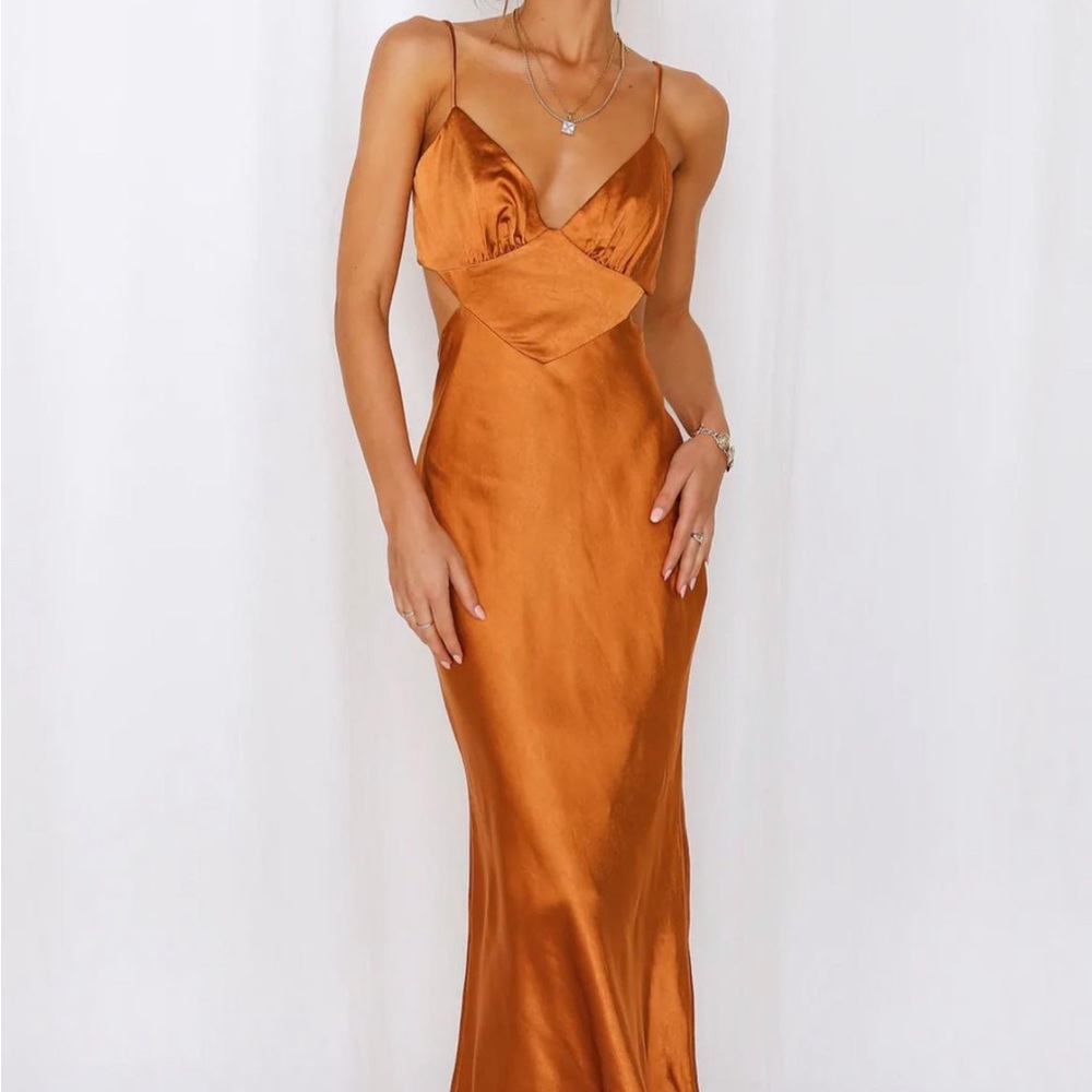 Hello Molly Orange Satin Midi Dress